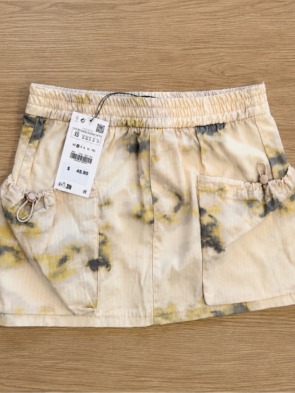 Zara Beige Tie-Dye Mini Skirt with Yellow and Gray Accents